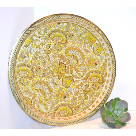 Vintage Metal Tray Gold Paisley English Style - Picture 2 of 5